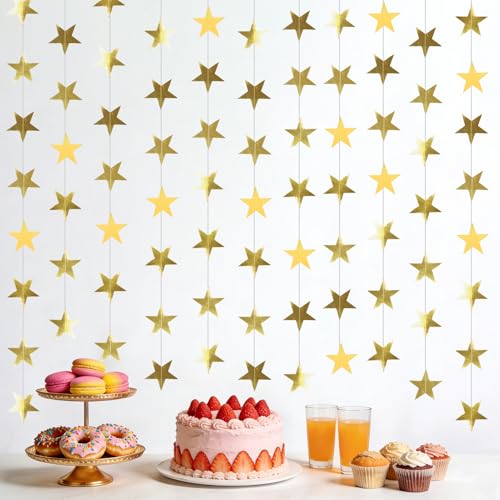 QIHANS 6 Pack 13ft Gold Star Garland Banner Double Side Twinkle Streamers Hanging String Star Banner for Wall Wedding Party Home Garden Birthday Decor