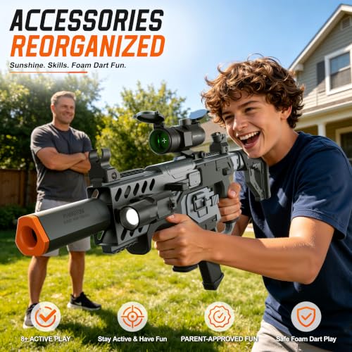 SOFITEN Toy Gun Automatic Sniper Rifle with Tactical Vest Kit, Scope Toy Foam Blaster Dart Toys with 120 Darts IR and Flashlight Shooting Outdoor Activity Game Birthday Xmas Gift for Kids Age 8+ - image 7
