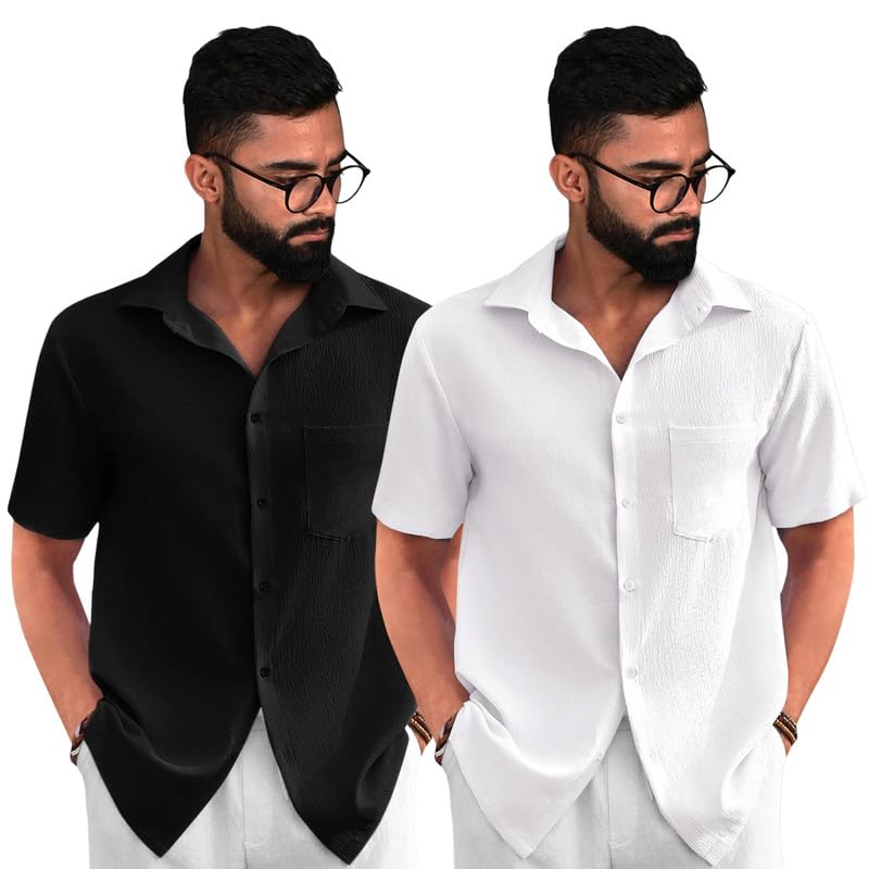 Image of Tee Projekt Solid Shirt for Men's ||Pop corn Shirt|| Solid Shirt for Men's|| Casual Shirt for Men||Half Sleeve Spread Collar Shirt for Men|| Pack of-2