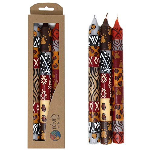 Set of Three Boxed Tall Hand-Painted Candles - Uzima African Design - Nobunto Candles