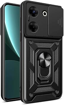 Elfia Tecno Camon 20 Pro 5G ile Uyumlu K l f Silikon Y z k Standl  Ara  Tutucu i in M knat sl  Tank Darbe ve S rg l  Kamera Lens Korumal  Kapak Siyah