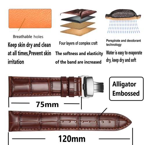 Image of Moran Genuine Leather Band Alligator and Cowhide Replacement Deployment Buckle Watch strap18mm to 24mm Crocodile Leather Strap for Men's and Women's