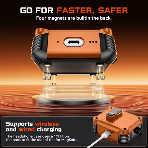Image of Inesore Compatible with AirPods Pro Case,Secure Lock & Phone Stand Design,Compatible with MagSafe,Automatic Snap Switch Secure Cover (Orange,for AirPods Pro 1st /2nd)