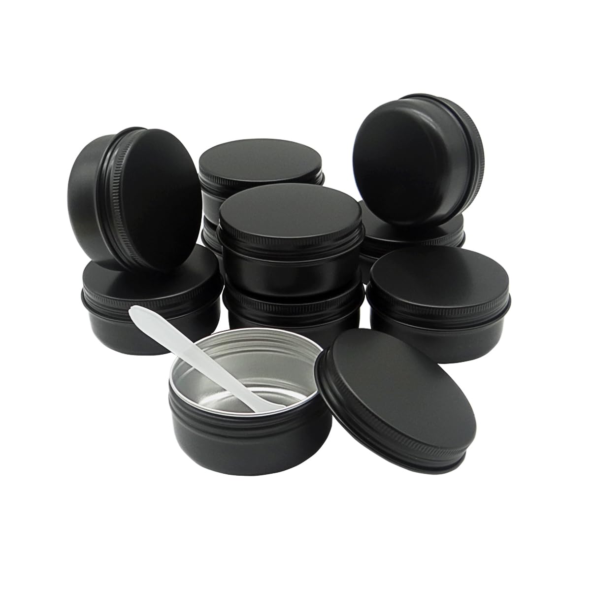 Wopanxye 10pack 50ml Aluminum Tin, 50 Gram Black Container Leak Proof Cosmetic Jars, 50g Small Makeup Containers Round Screw Lids for Cosmetic, Salves