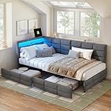 camera ragazzi letto soppalco Comoda conservazione: Letto imbottito, letto diurno, letto singolo 90x200cm. Due cassetti sotto il letto con rete metallica offrono pratico spazio per biancheria da letto, vestiti e altri oggetti. I cassetti si possono estrarre e riporre facilmente, sfruttando efficacemente lo spazio sotto il letto e rendendo la camera da letto più ordinata e pulita.