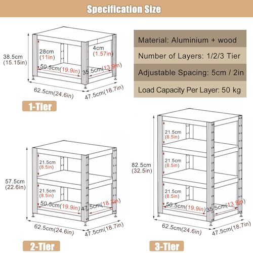 HDYZJQ Heavy Duty Audio Shelf Rack Cabinet for Home Theatre/Office - Stereo Rack with Adjustable Shelf, 1/2/3-Tier Large Capacity Record Player Console (Size : 1 Tier)