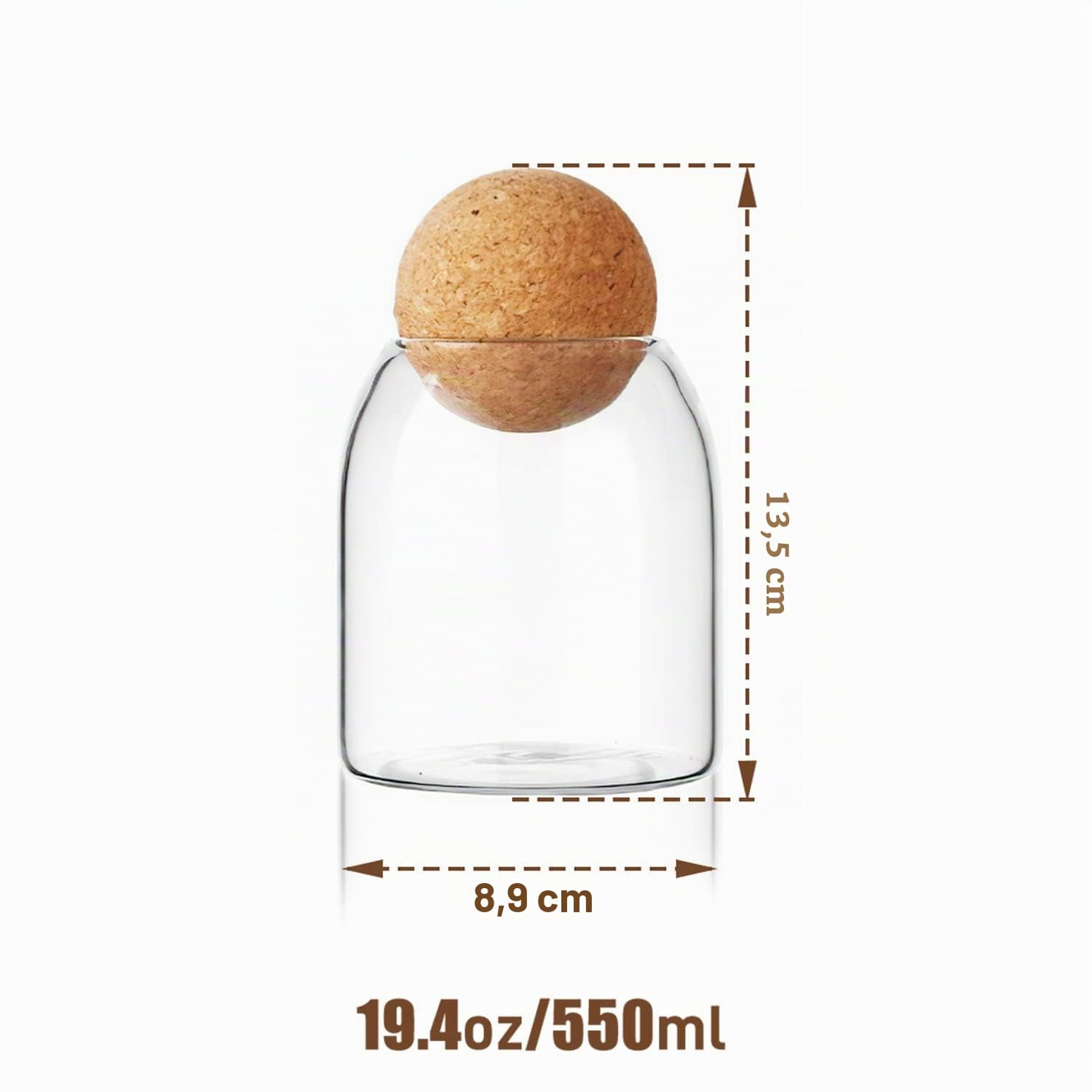 Barattoli di vetro ermetico borosilicato, con tappo in sughero, per spezie, zucchero, caffè, biscotti, caramelle (550 ml/19oz)