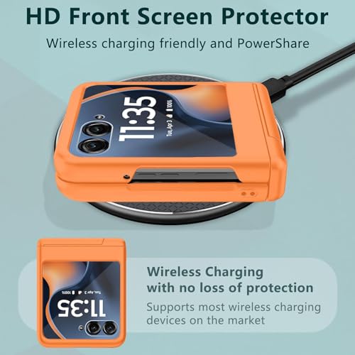 Image of Kapa Textured Grip with Stand Hinge Protection Back Cover for Moto Razr 60 /50 | with [Inbuilt Glass] Full Body Shockproof Hard Back Case (Orange)