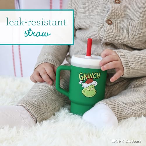Image of Infantino My 1st Silicone Tumbler with Straw and Handle, Spill Resistant for On the Go, BPA-Free Transition Bottle, Grinch Green