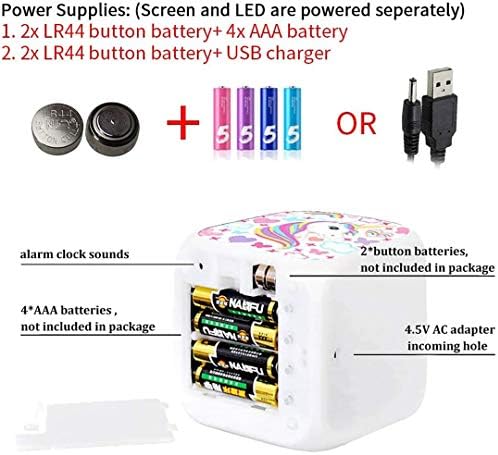 JCYY Kids Bedside Cartoon Wake Up Alarm Clock 7 Colours Led USB Digital Clocks Children Bedroom Wireless Night Glowing Snooze Clock Birthday Gift For Girls Boys Teens,4