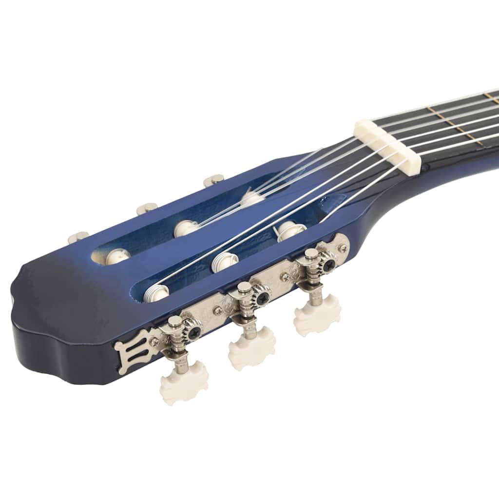 12 tlg Western Gitarren Set blau, Akustikgitarre 4 4 mit 6 Nylon Saiten, 4 Band EQ, Tasche, Ständer, Plektrum, Kapodaster und Stimmgerät für Lernen, Bühne, Studio und Reise