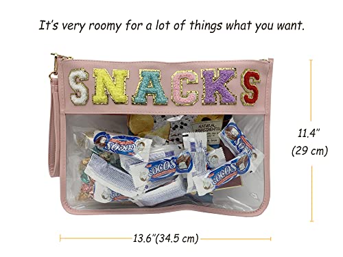 Image of Chenille Letter Clear Bag Purse Multi-purpose Transparent Waterproof Snacks Makeup Tote Bag with Wrist Strap