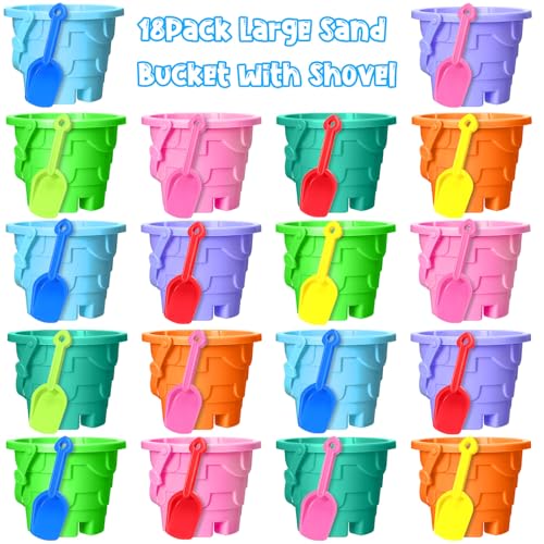 Junkin 36 Pcs 7.5 Inch Sand Castle Beach Bucket and Beach Shovels Toy Set Sand Castle Mould Sand Buckets Pails Beach Water Pool Gardening Bath Toy, 18 Bucket and 18 Shovels - image 2