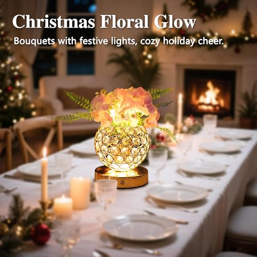 Image of Pink Artificial Hydrangea Flower Lamp, 3 Color Dimmable Touch Control Night Light, Christmas Birthday Gifts for Women, Artificial Hydrangea Flower Table Lamp Decor for Bedroom Bar Coffee Shop Wedding