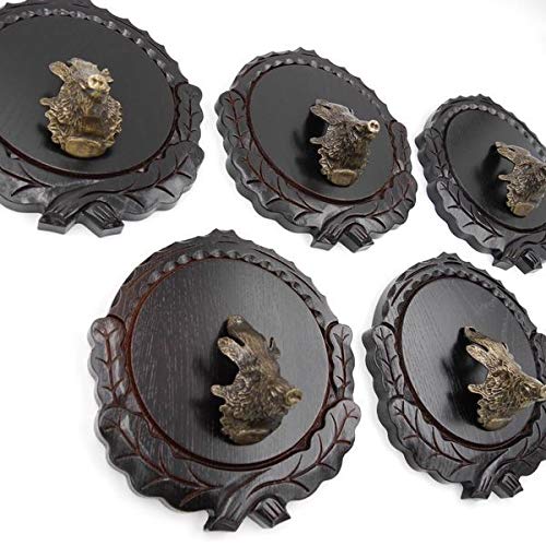 GTK - Juego de 5 placas de cuña talladas oscuras AF 16 cm con 5 piezas de cabeza de cuña, portada grande, tabla de cuñas, cartel para trofeos