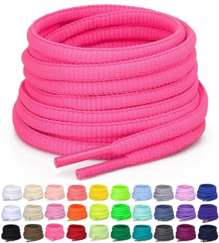 Puzeam 2 Pairs Oval Athletic Shoelaces 30 Colors 1/4' Half Round Shoe Laces for Sneakers - Hot Pink 160