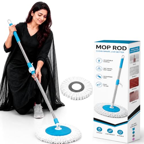 Image of Mi|Ton Spining Mop Set | 5 Year Warranty ON Side|Adjustable Heavy Duty Mop Rod for Floor Cleaning | Stainless Steel Handle & 1 Microfiber Refills - Blue