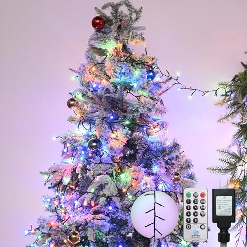 Cluster Lights Christmas 400 Led Fairy Lights Green Wire 49FT Twinkle Lights with Remote 8 Modes String Lights Timer Plug in Firecracker Fairy Lights for Outdoor Valentines Day Decorations,Mixcolor