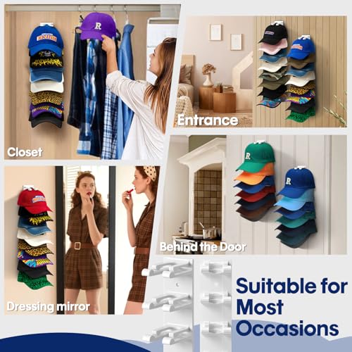 Hat Organizer for Baseball Caps Wall, 2 Pack Hat Holder for Closet Door Hold up to 16 Hats,Hat Hook with Adhesive and 8 Screws, Hat Hanger Cap Holder Hat Hangers for Wall Closet Door Bedroom(A-White) - image 7