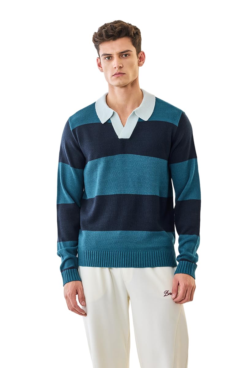 snitch Men's Sweater | Striped Polo Collar Color Block Knit Pullover | 100% Acrylic Knitwear for Men, Full Sleeve Regular Fit Stylish Winter & Casual Wear Top-picture-37