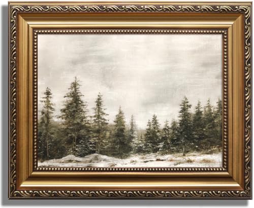 KBKBART Vintage Gold Framed Pine Tree Forest Landscape Wall Art, 9x12 Inch