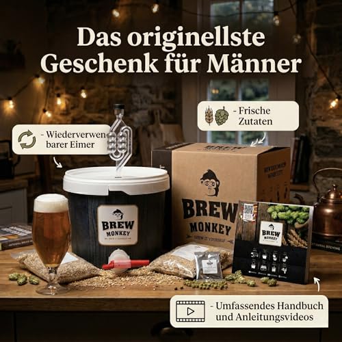 Brew Monkey® Bierbrauset Helles | Basic Set 5 Liter Bier | 5,7% Vol. | Bier Brauen Set | Männergeschenke | Bier Geschenke für Männer | Geschenke für Papa