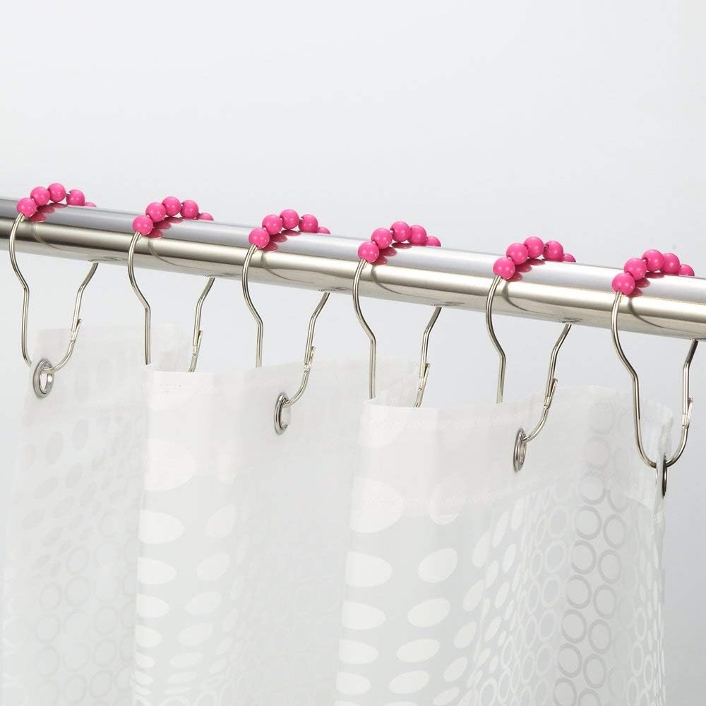 Amazer 2 Pack Shower Curtain Hooks Rings, Stainless Steel Rust-Resistant Shower Curtain Rings and Hooks-Set of 24- Magenta