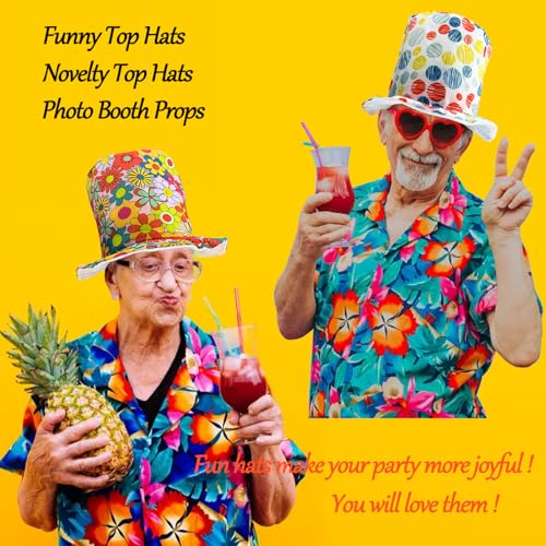 image for POPCIEL 6 Assorted Pattern Funny Party Top Hats - Novelty Crazy Hats -