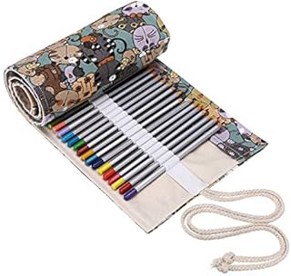 BTSKY Canvas Colored Pencil Roll Wrap 72 Slot -Coloring Pencil Holder Organizer for 72 Colored Pencils, NO Pencils (Cat)