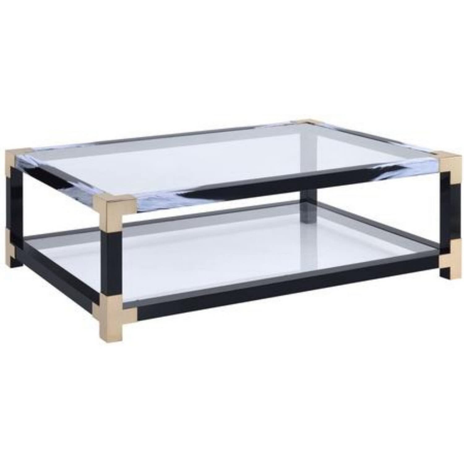 Benjara Black Benzara Metal Coffee Table with Glass Top and Open Shelf