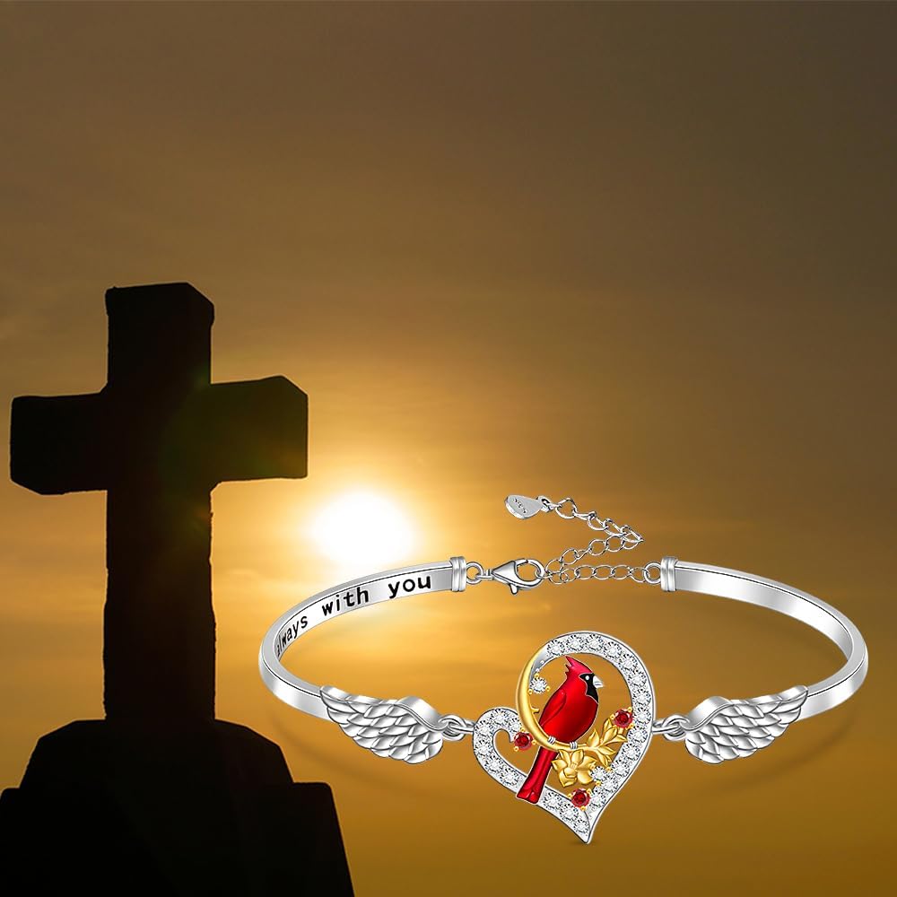Cardinal Gifts for Women Cardinal Bracelet for Women Sterling Silver Angel Wing Bracelets Memorial Charms Christmas Bird Jewelry - Image 8