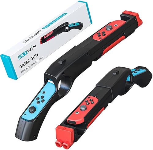 Skywin Gun Controller for N-Switch JoyCons - Compatible with Nintendo Switch Gun Shooting Games (Black)