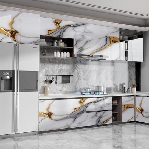Image of D-fix Marble Peel and Stick Wallpaper for Home Decor, Waterproof Self-Adhesive Wall Stickers for Kitchen, Bathroom, Living Room - Wall Paper (60X200 CM (Golden Line Grey)