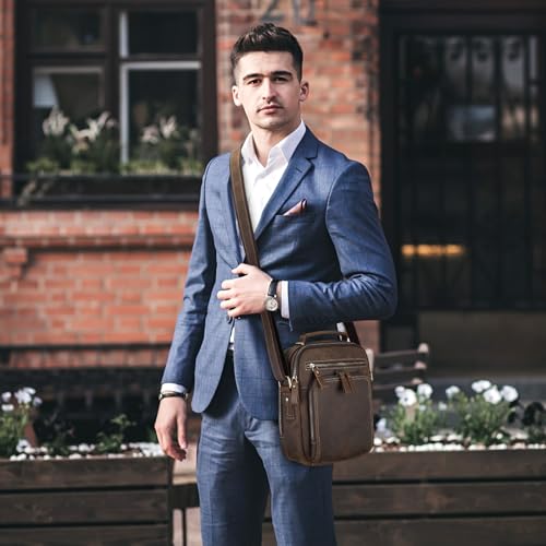 BAIGIO Small Leather Messenger Bag for Men Shoulder Bag Crossbody Vintage Handbag Man Purse for Ipad Travel Bussiness2
