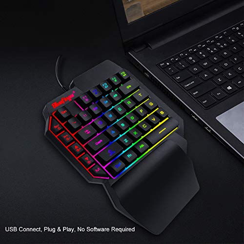 Bluefinger One Hand Rgb Gaming Keyboard And Backlit Mouse Combo,Usb Wired Rainbow Letters Glow Single Hand Mechanical Feeling Keyboard With Wrist Rest Support thumb #3