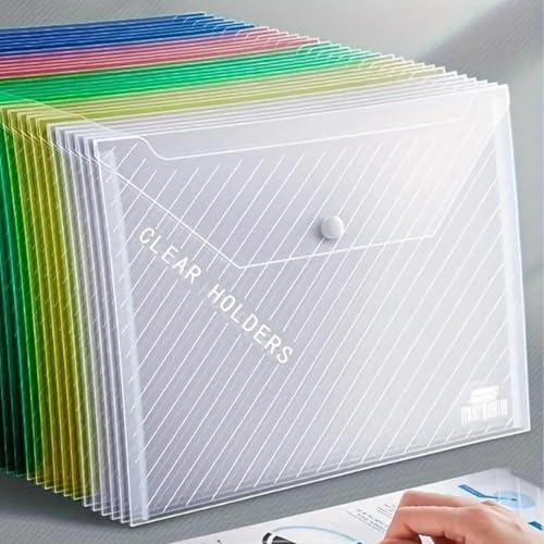 Plastic Envelopes File Folders, Clear Folder for Document US Letter A4 Size Poly Envelopes with Label Pockets for School Home Work Office 10PCS