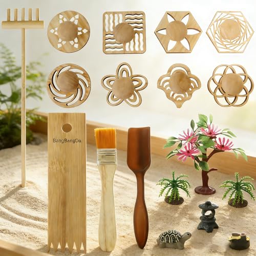 BangBangDa Zen Garden Stamps Rake Gifts - Patterns Sand Play Therapy Kit Meditation Tool Accessories Supplier Mini Office Tabletop Miniature Sandbox Father Mother Mon Dad Man Women Zen Gifts