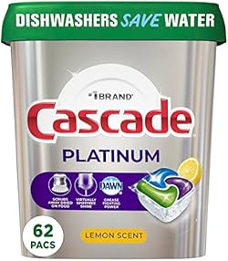Cascade Platinum Dishwasher Pods, Dishwasher Detergent, Dishwasher Soap, Actionpacs, Lemon, 62 Count