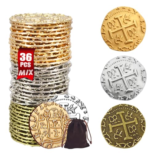 Large Metal Pirate Coins Gold Treasure Coin Set, Metal Replica
