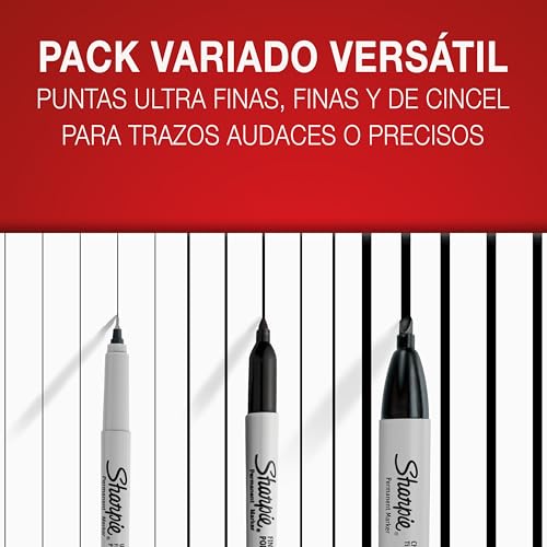 Miniatura 3 de Sharpie Pack Variado de Rotuladores Permanentes | Punta ultrafina, fina y biselada | Tinta negra | 6 unidades