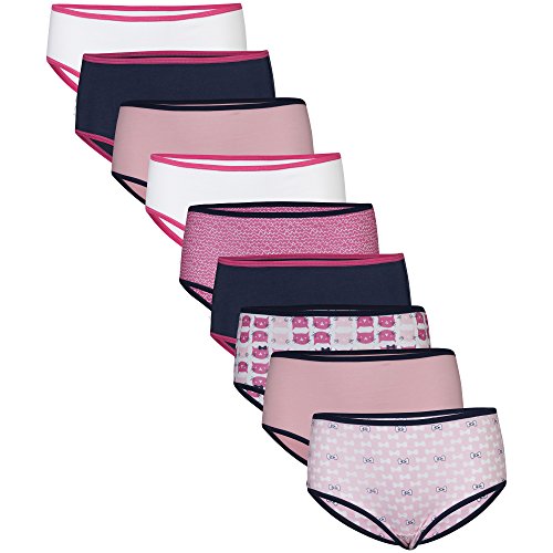 Gildan Big Girls Cotton Brief Underwear, 9 Pack, Kitty/Navy/Bows/White/Squiggles/Candy Pink, 12