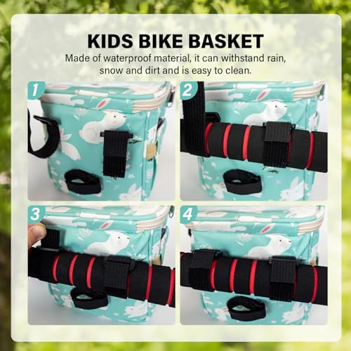 Cesta de bicicleta para niños de nailon con diseño animado de conejo 20x12x18 cm 6