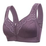 Sujetador deportivo para mujer, con cremallera frontal, sin aros, cómodo bralette, tirantes anchos, soporte sin costuras para yoga, gimnasio, correr, morado, 44