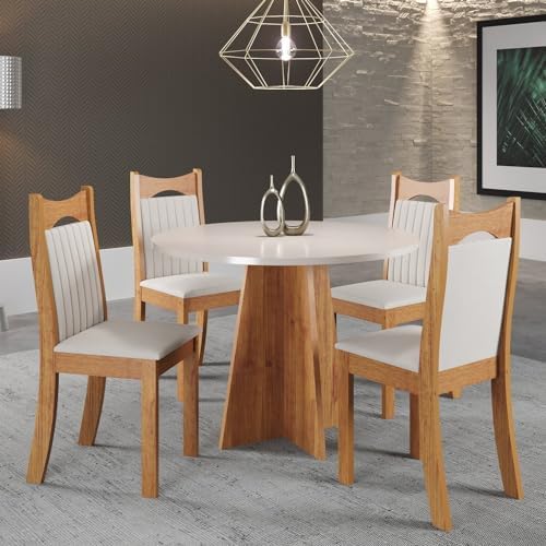 Conjunto de Jantar Mesa Redonda Herbal com 4 Cadeiras Dalas Mel/B...