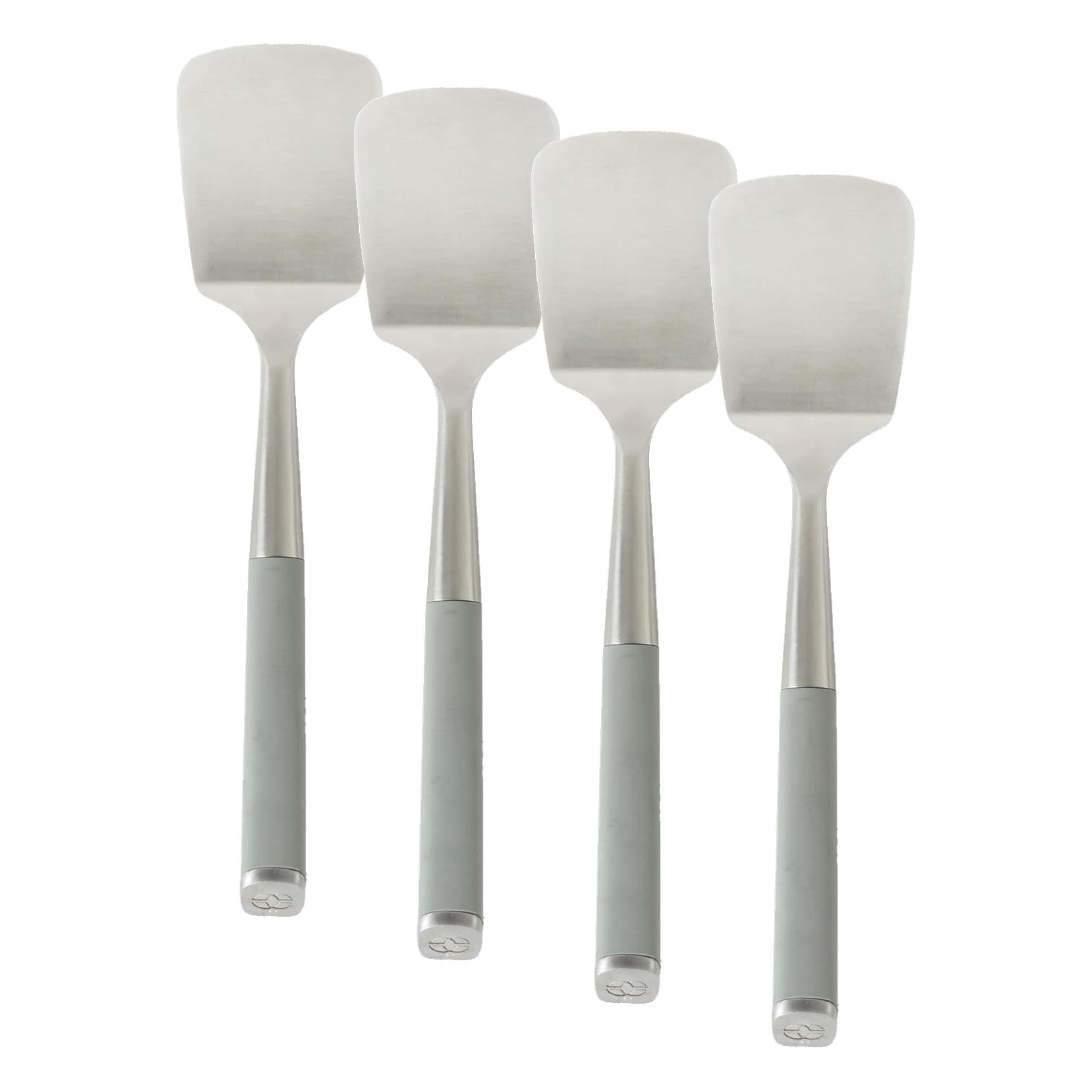 Calphalon Edge Solid Turner, Cooking Spatula, Kitchen, Stainless Steel with Silicone Heat Resistance Handle, Nonstick-Safe Spatula with Ergonomic Handle (Taupe), Turner (Pack of 4)