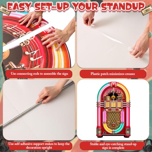 Image of Qunclay 4.5ft Box Cardboard Cutout 1950s Party Decoration Life Size Retro Rock and Roll Photo Booth Prop Stand up 3D Display Backdrop Retro Music Decor for 50s Sock Hop Birthday Party