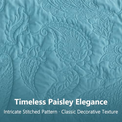 Image of HZ & HY Oversized Alaskan King Bedspreads 138x122, Stitched Paisley, Blue