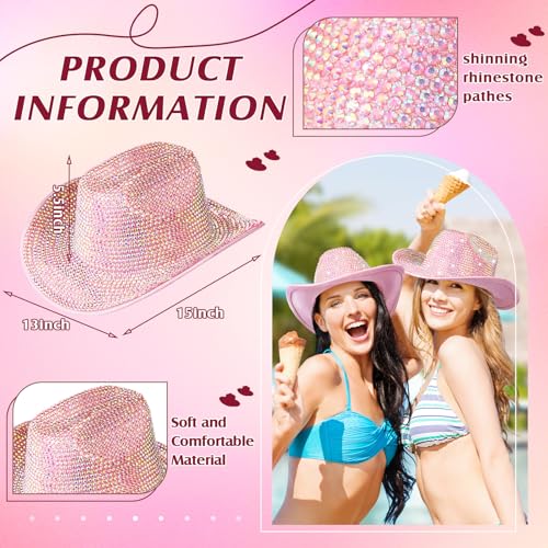 Image of Hercicy Rhinestone Cowboy Hat with Diamond Fringe CowHat for Cosplay Wedding circumference between 21.5 and 23.5 inches