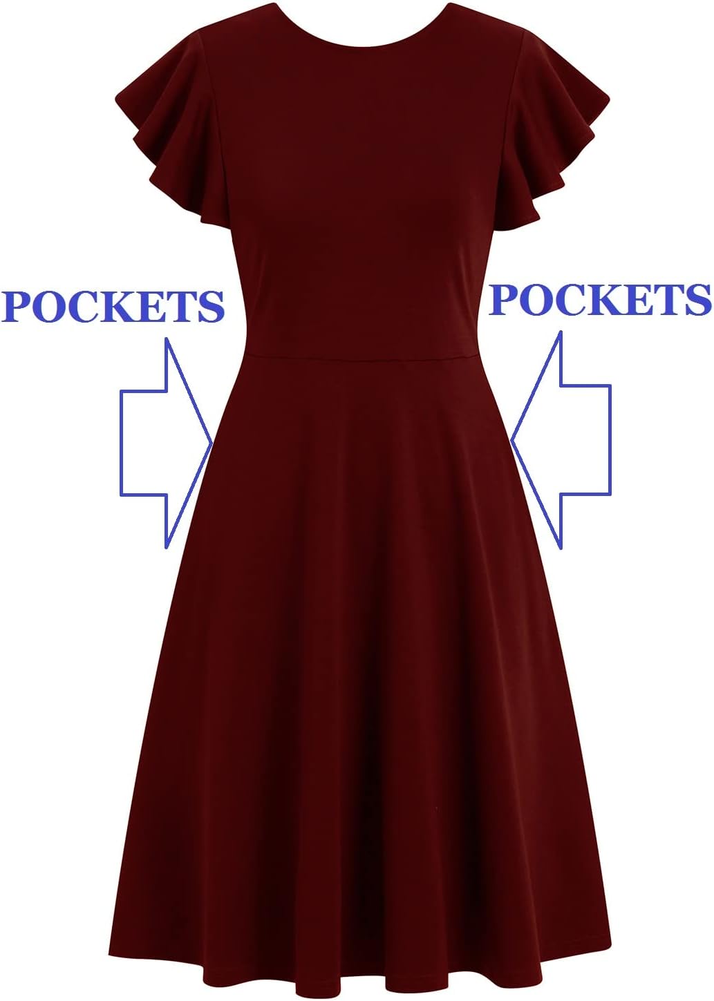 HELYO Women's Semi-Formal Ruffle Sleeves V-Back Work Fit and Flare Cocktail Knee Length Dress with Pockets 842 - Image 6