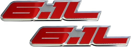 Miniatura 2 de ERPART Emblema de aluminio real de 6.1 litros de color rojo sobre plata pulida Hemi Engine compatible con Dodge Charger Challenger Magnum Jeep Grand